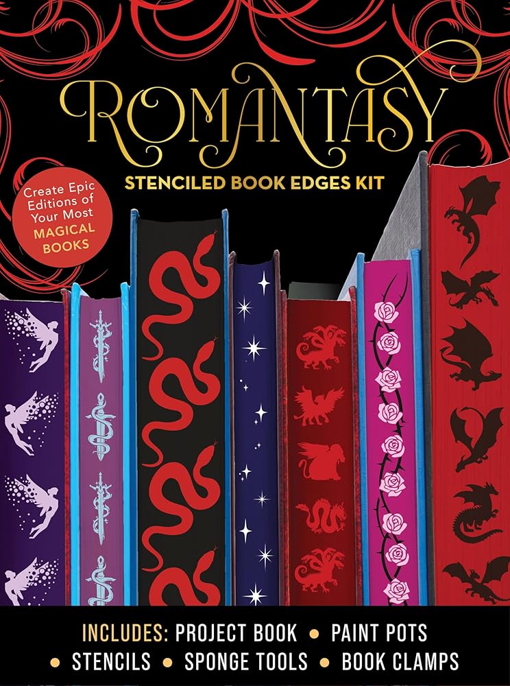 Romantasy Stenciled Book Edges Kit: Create Epic Editions of Your Most Magical Books - Includes: Project Book, Paint Pots, Stencils, Sponge Tools, Book Clamps by , - Starry Skies Austin