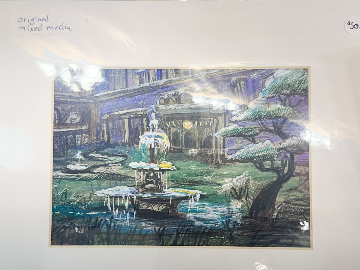 Rose Khan: Original Sketch "The Fountain of Aurumice" - SIGNED by Artist - Starry Skies Austin