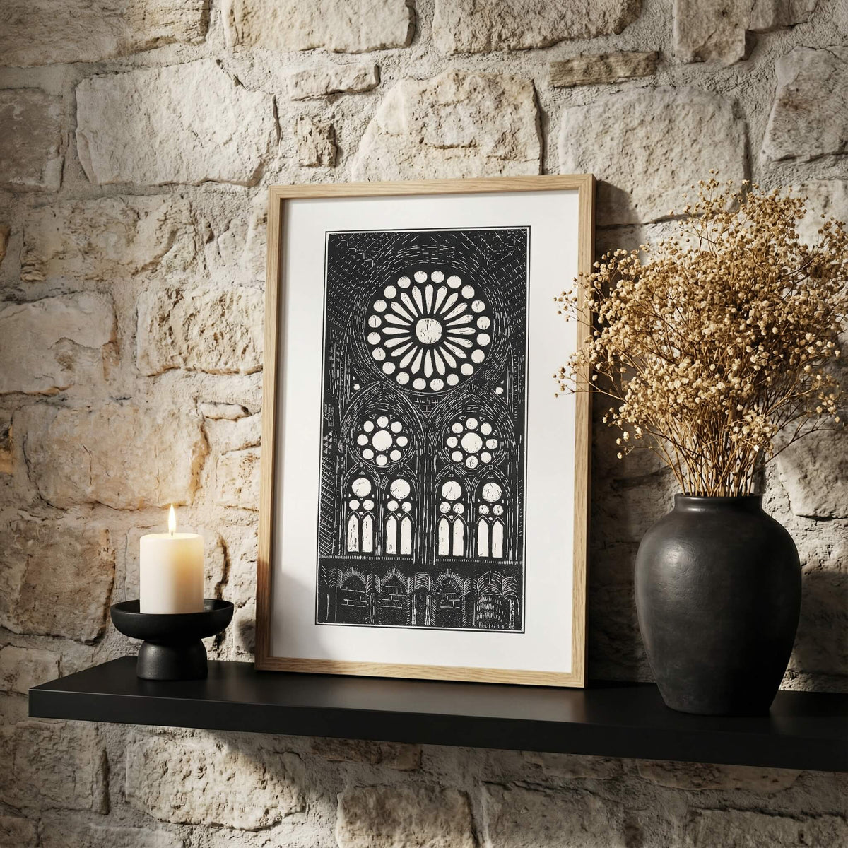 Sacred Geometry – Linocut Print of the Window at Basílica de la Sagrada Família - Starry Skies Austin