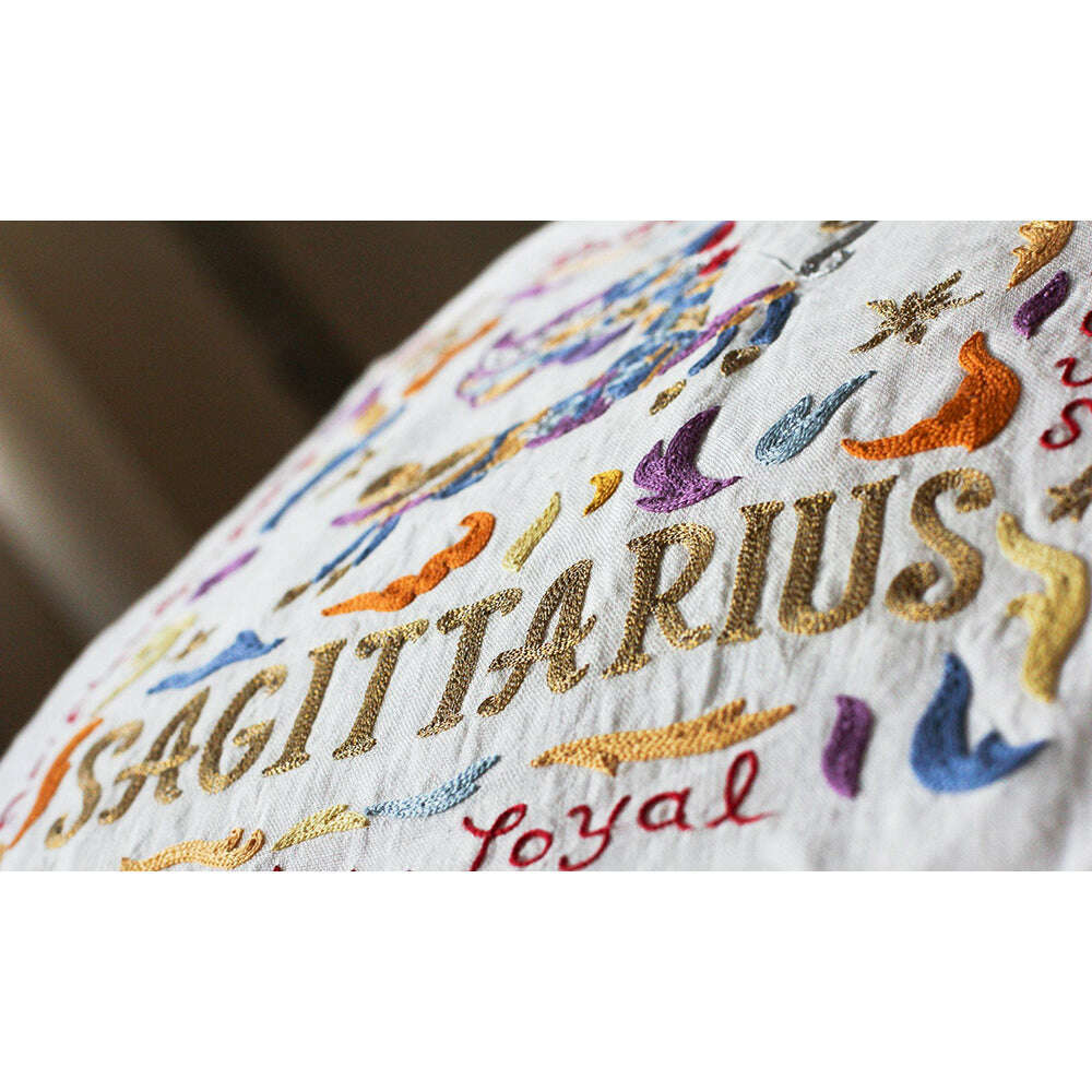 Sagittarius Astrology Hand-Embroidered Pillow by Cat Studio - Starry Skies Austin