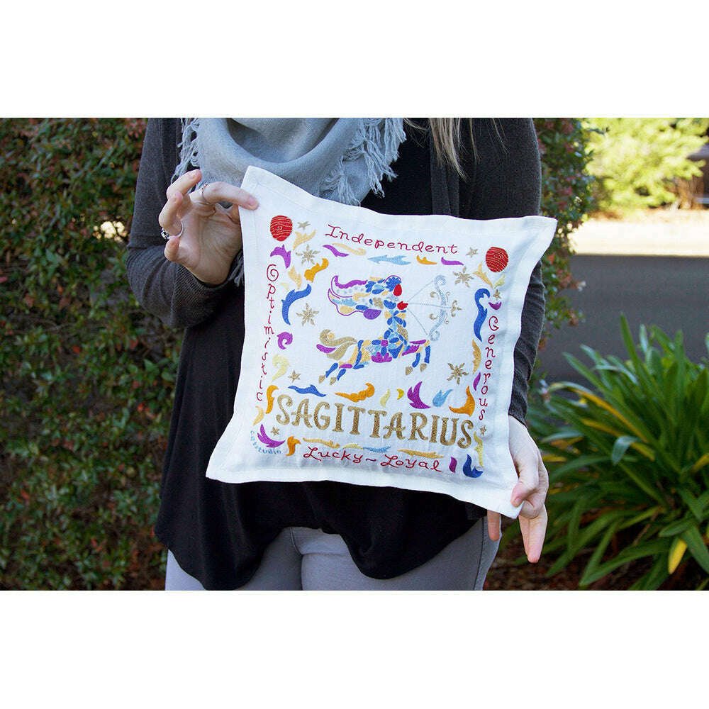 Sagittarius Astrology Hand-Embroidered Pillow by Cat Studio - Starry Skies Austin