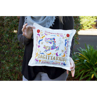 Sagittarius Astrology Hand-Embroidered Pillow by Cat Studio - Starry Skies Austin