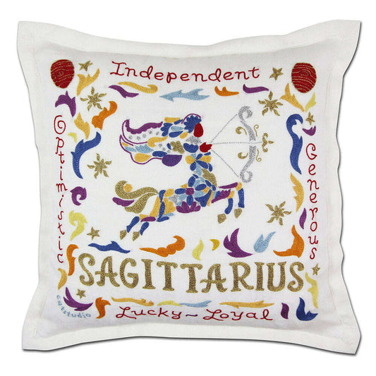 Sagittarius Astrology Hand-Embroidered Pillow by Cat Studio - Starry Skies Austin