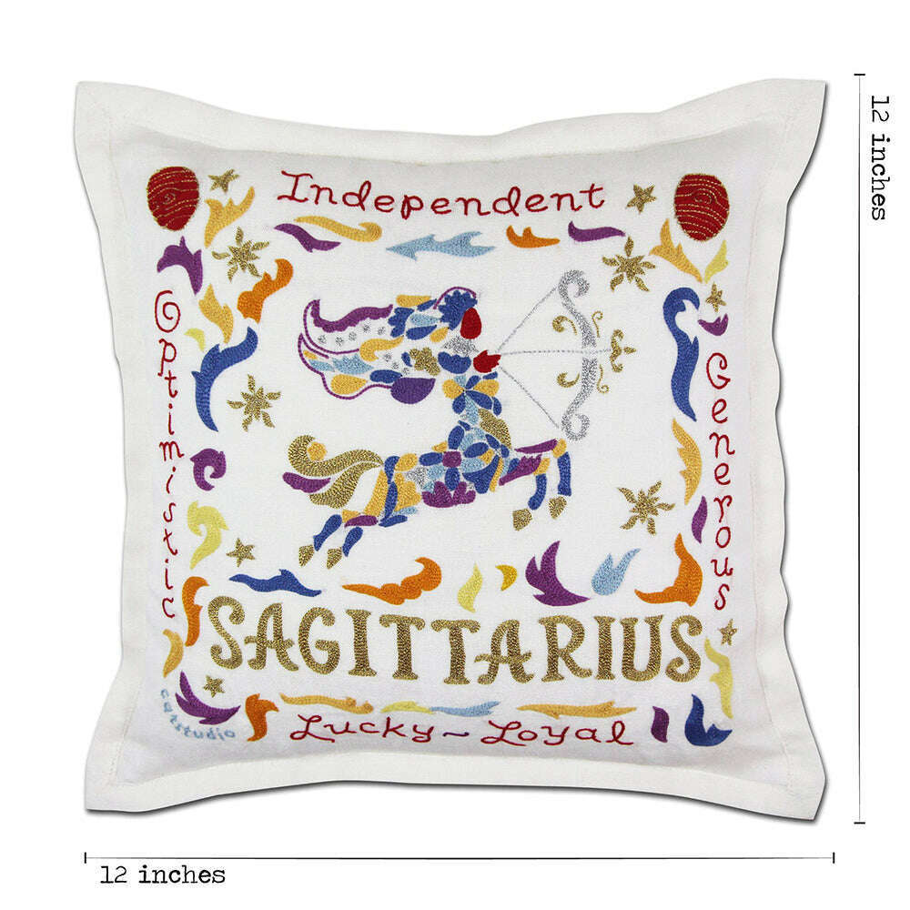 Sagittarius Astrology Hand-Embroidered Pillow by Cat Studio - Starry Skies Austin