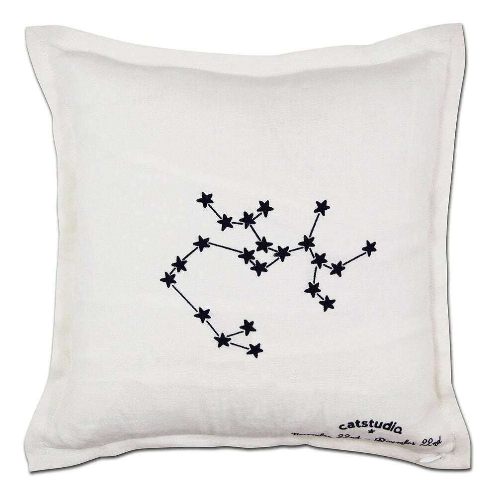 Sagittarius Astrology Hand-Embroidered Pillow by Cat Studio - Starry Skies Austin