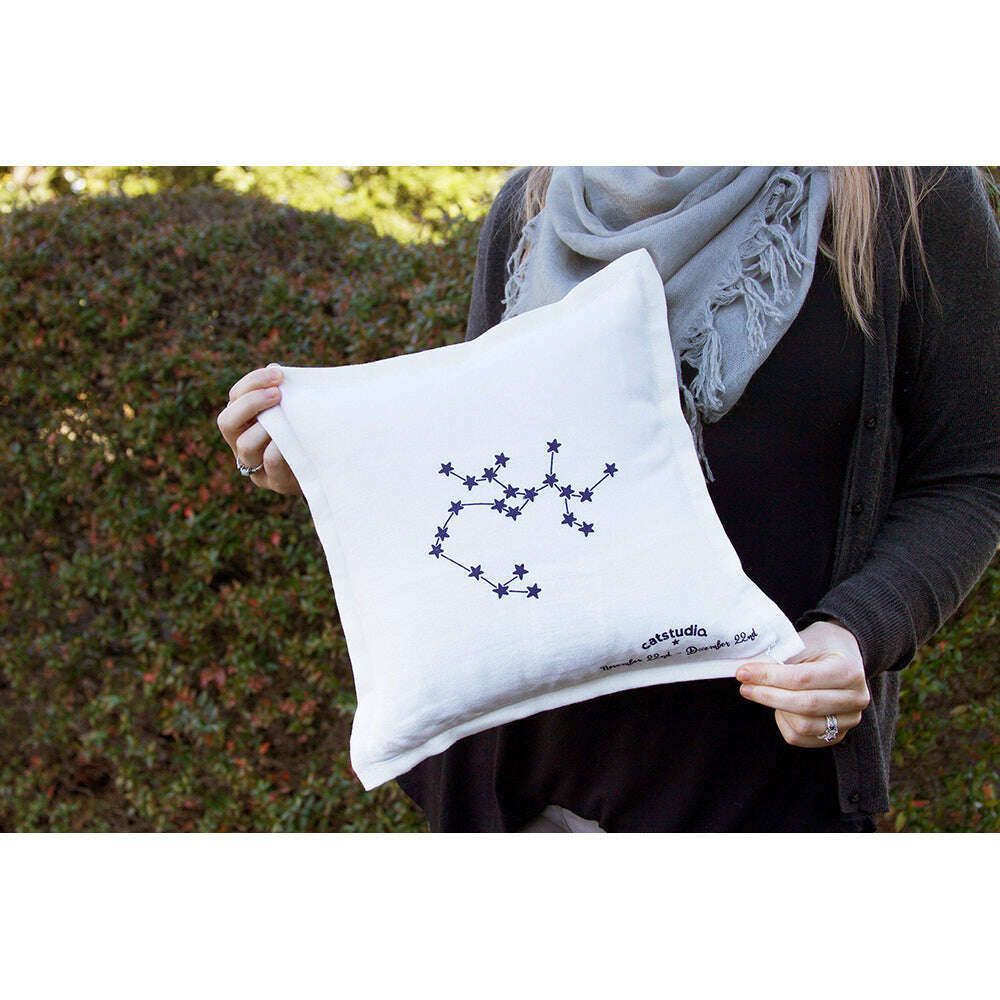 Sagittarius Astrology Hand-Embroidered Pillow by Cat Studio - Starry Skies Austin