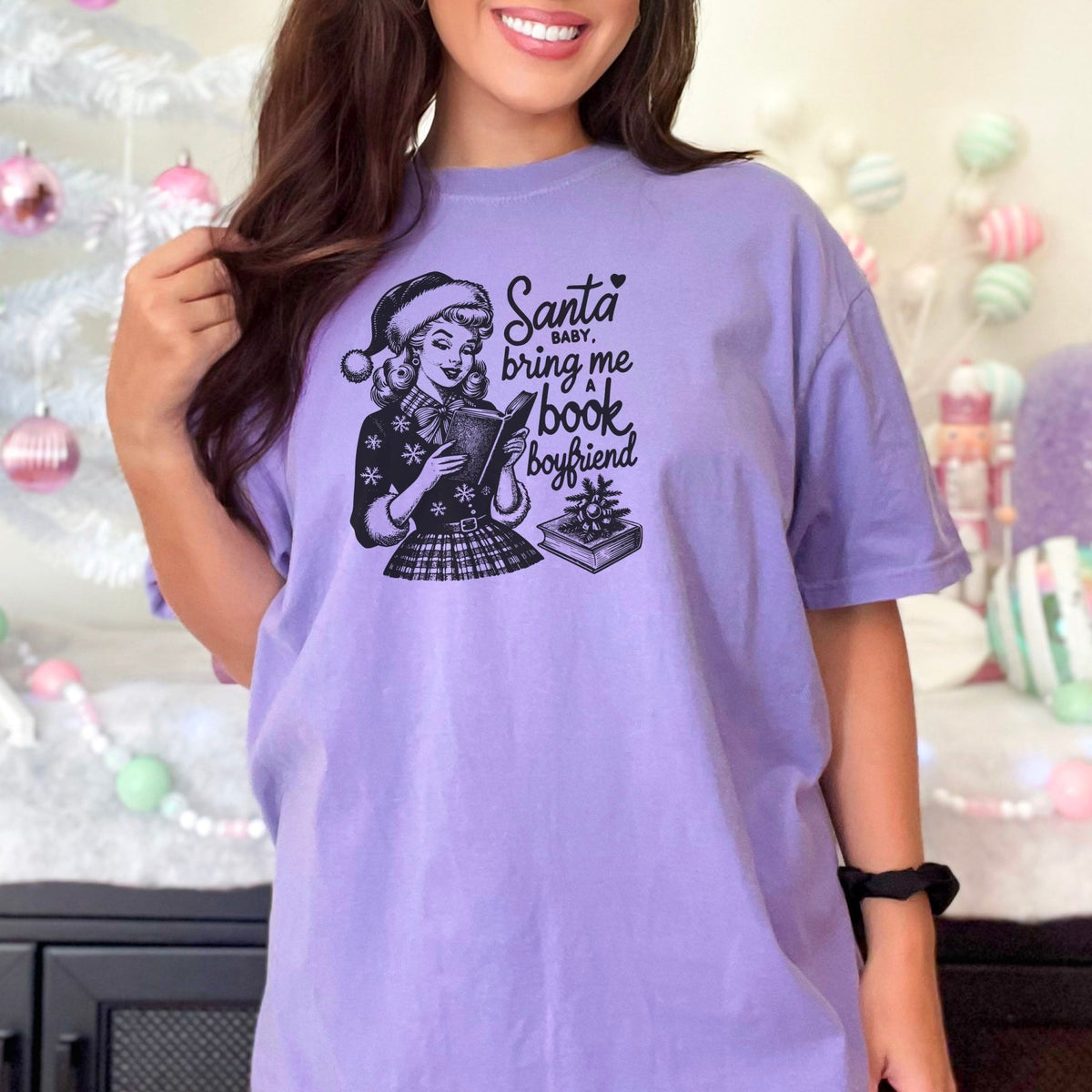 Santa Baby Bring Me A Book Boyfriend Heavyweight Comfort Colors Shirt - Starry Skies Austin