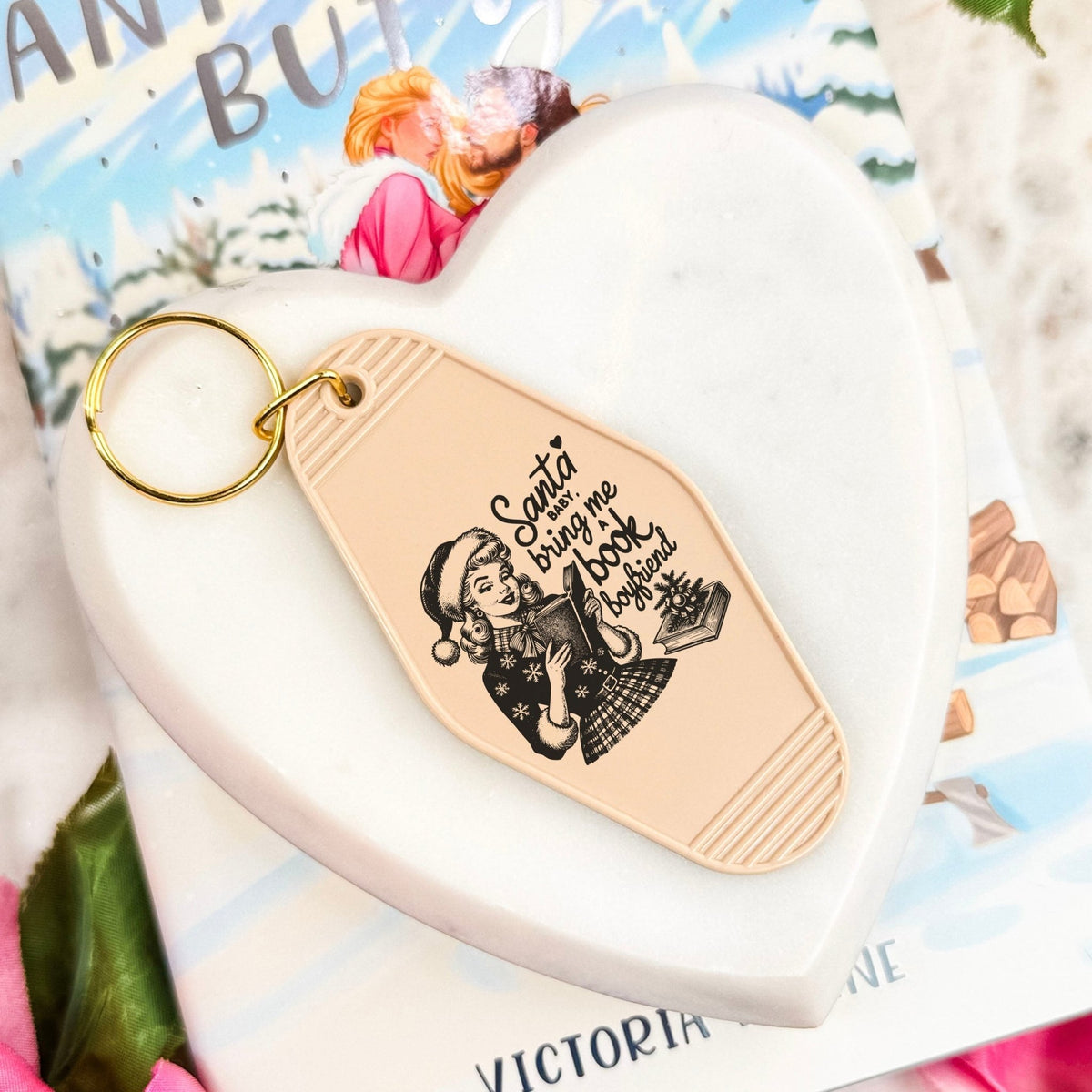 Santa Baby Bring Me A Book Boyfriend Motel Keychain - Starry Skies Austin