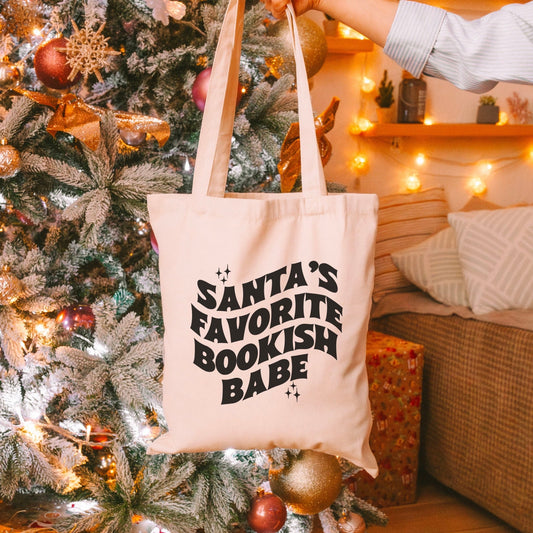 Santa’s Favorite Bookish Babe Canvas Tote Bag - Starry Skies Austin