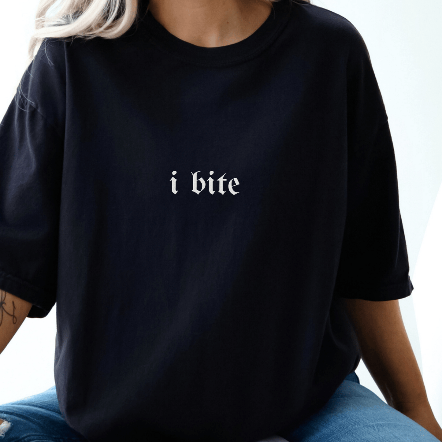 Sarcastic I Bite Embroidered Tee - Starry Skies Austin