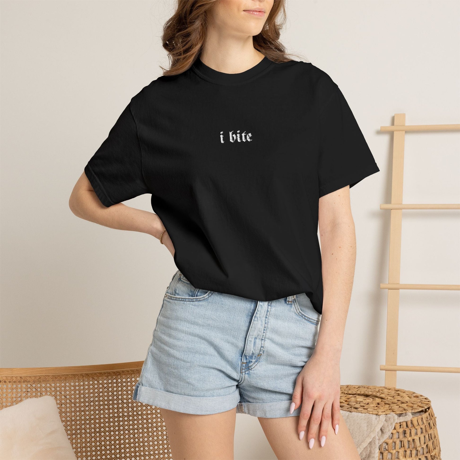 Sarcastic I Bite Embroidered Tee - Starry Skies Austin