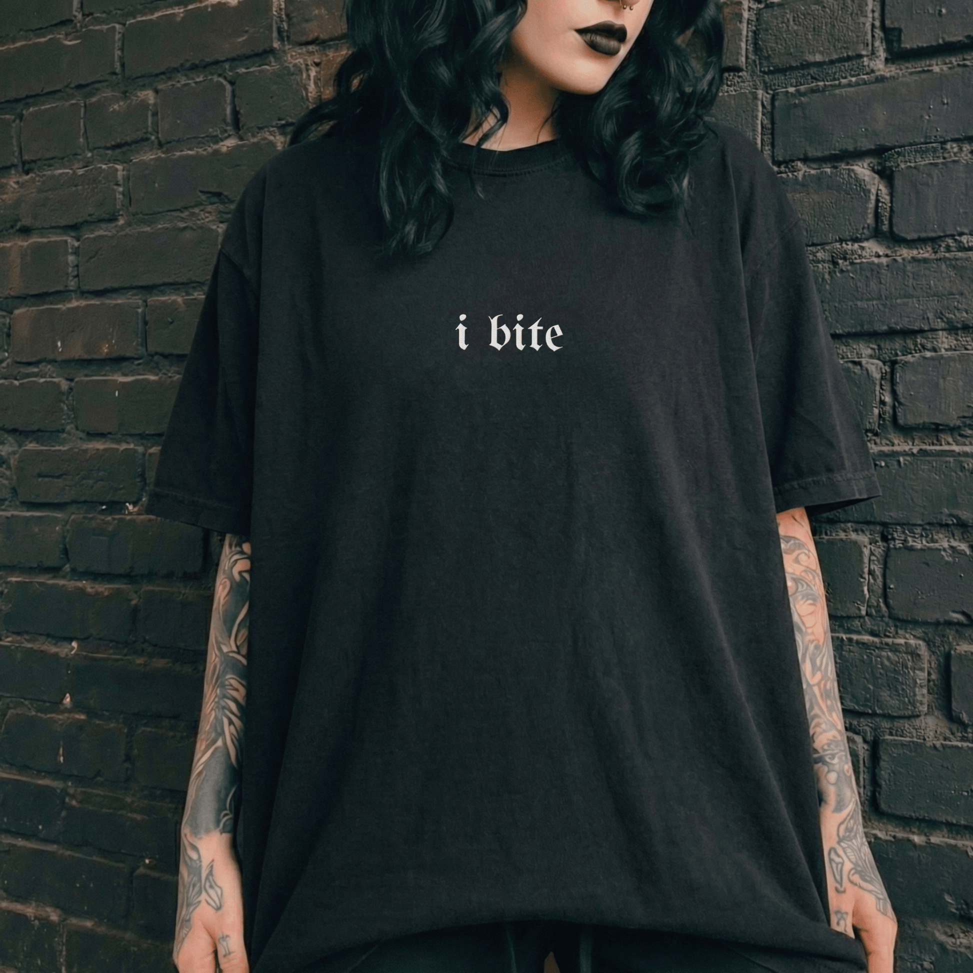 Sarcastic I Bite Embroidered Tee - Starry Skies Austin