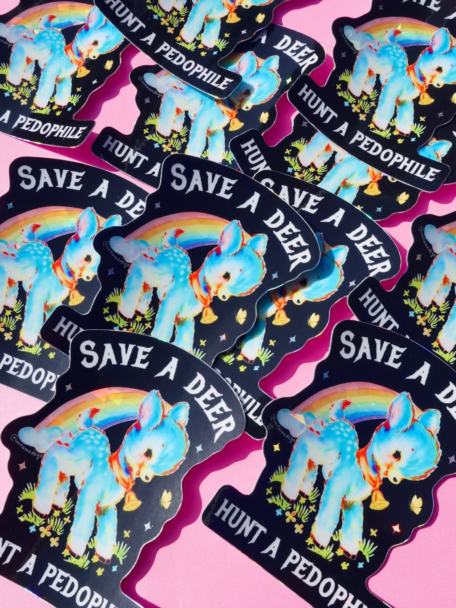 Save a Deer Hunt A Pedophile Sticker - Starry Skies Austin