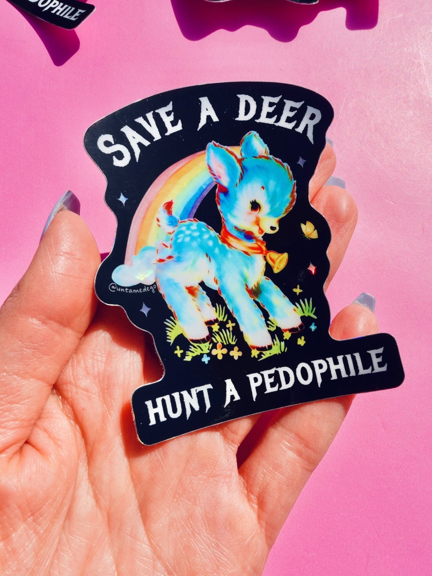 Save a Deer Hunt A Pedophile Sticker - Starry Skies Austin