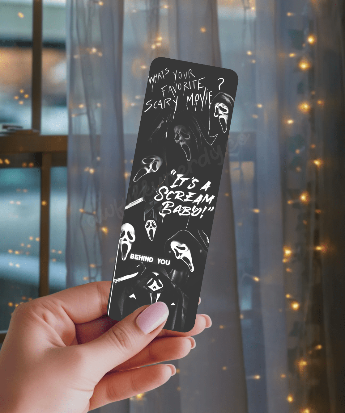 Scary Movie Laminated Cardstock Star Sparkle Bookmark - Starry Skies Austin