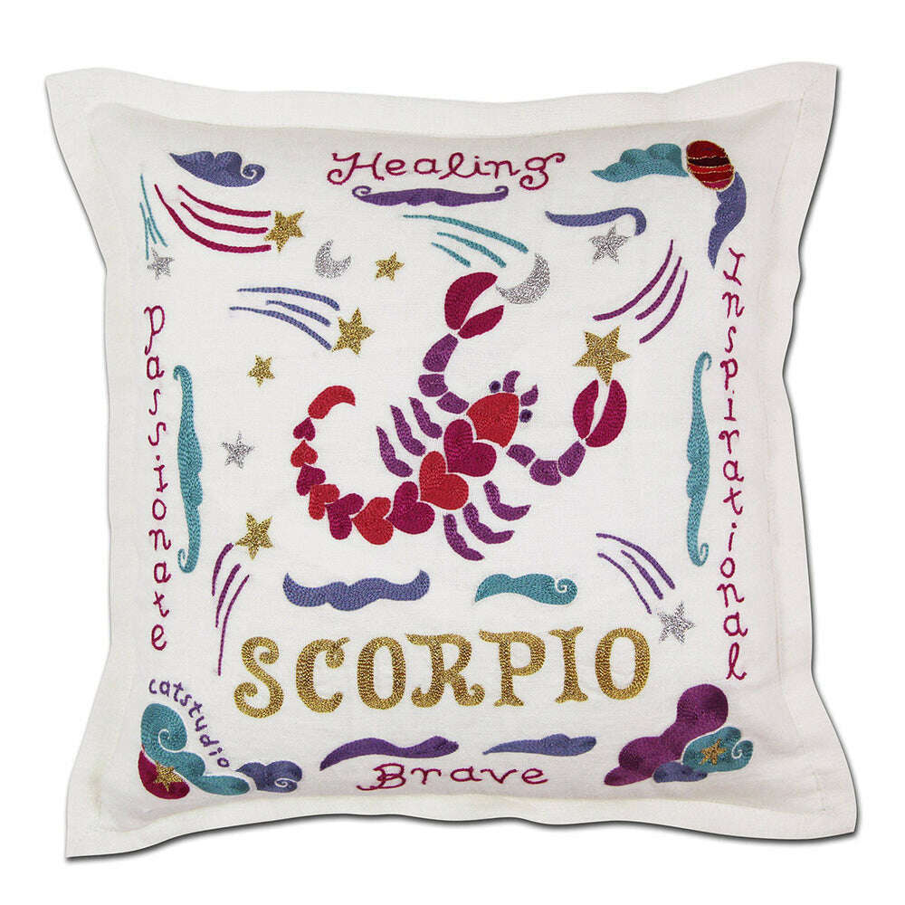 Scorpio Astrology Hand-Embroidered Pillow by Cat Studio - Starry Skies Austin