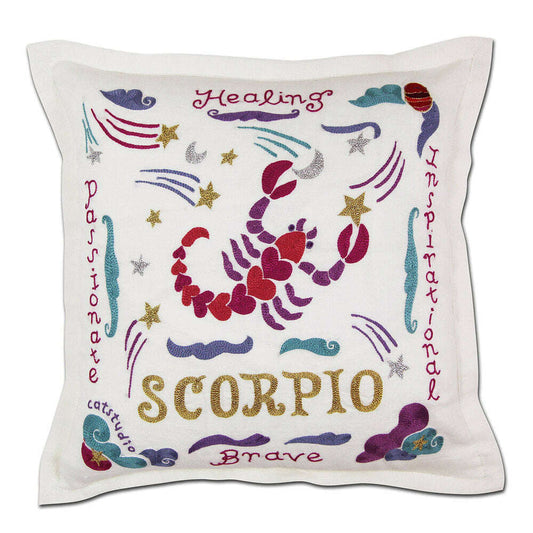 Scorpio Astrology Hand-Embroidered Pillow by Cat Studio - Starry Skies Austin