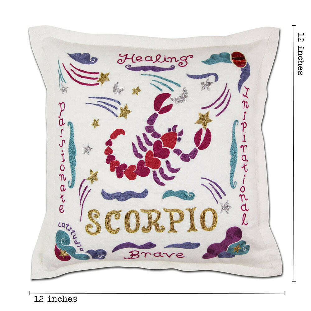 Scorpio Astrology Hand-Embroidered Pillow by Cat Studio - Starry Skies Austin
