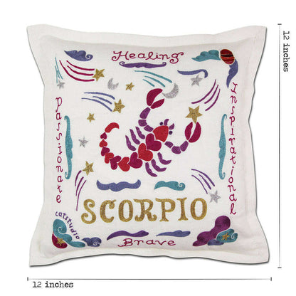 Scorpio Astrology Hand-Embroidered Pillow by Cat Studio - Starry Skies Austin