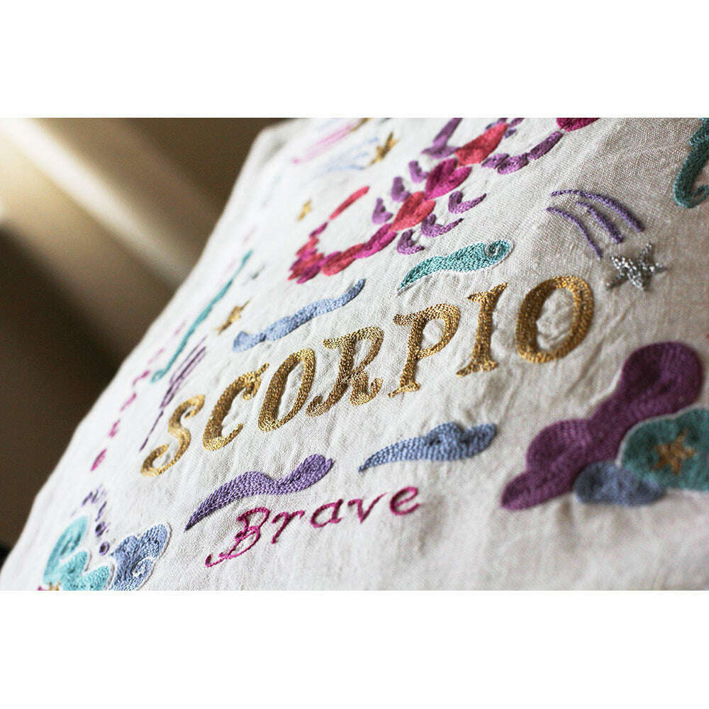 Scorpio Astrology Hand-Embroidered Pillow by Cat Studio - Starry Skies Austin