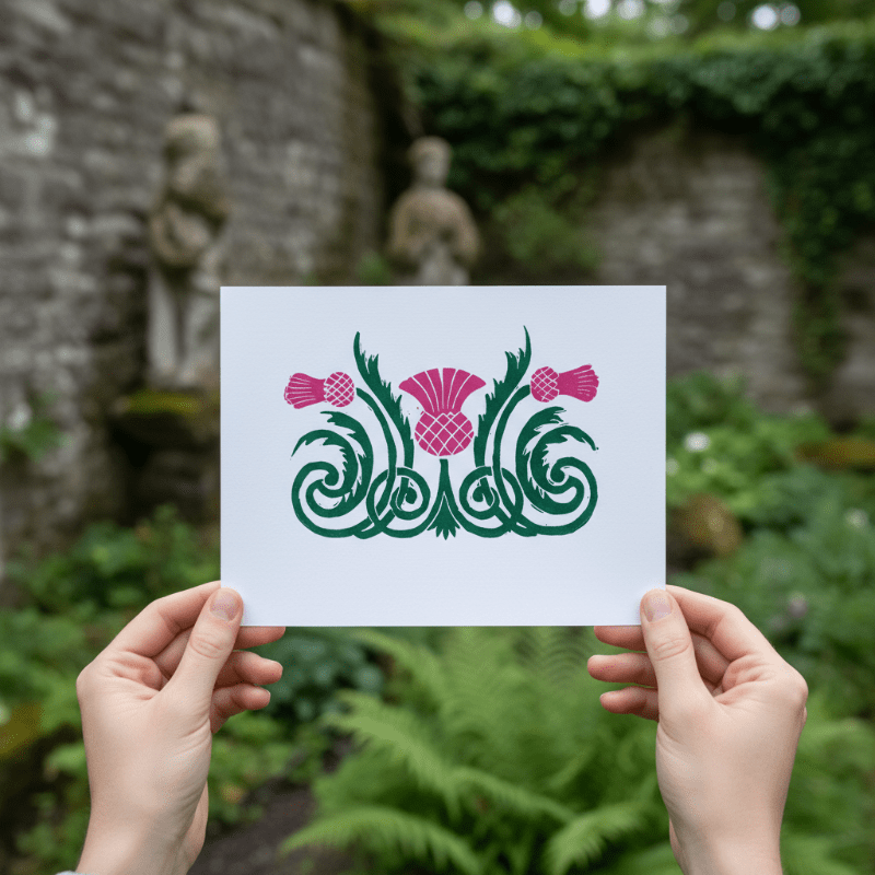 Scottish Thistle Linocut Art Print - Starry Skies Austin