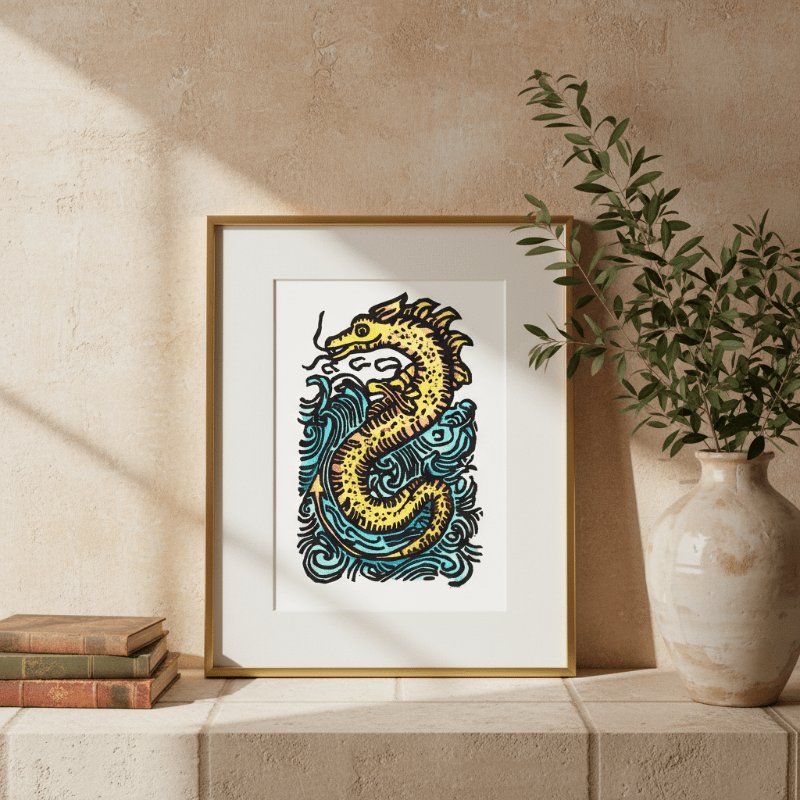 Sea Serpent Folklore Art Print | Fine Art Reproduction - Starry Skies Austin