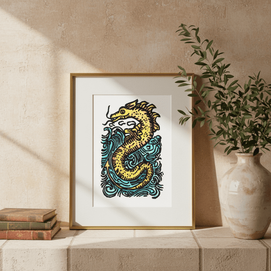Sea Serpent Folklore Art Print | Fine Art Reproduction - Starry Skies Austin
