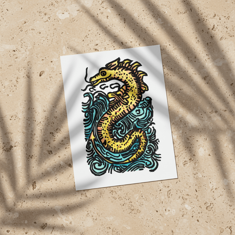 Sea Serpent Folklore Art Print | Fine Art Reproduction - Starry Skies Austin