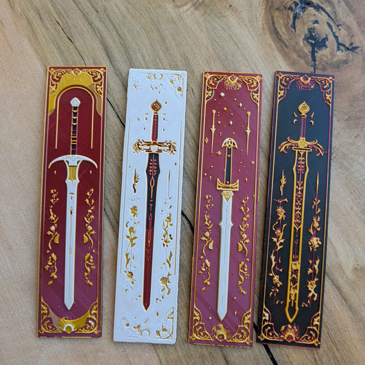 Set of 4 Celestial Gothic Sword Bookmarks – Handcrafted Fantasy Magic - Starry Skies Austin