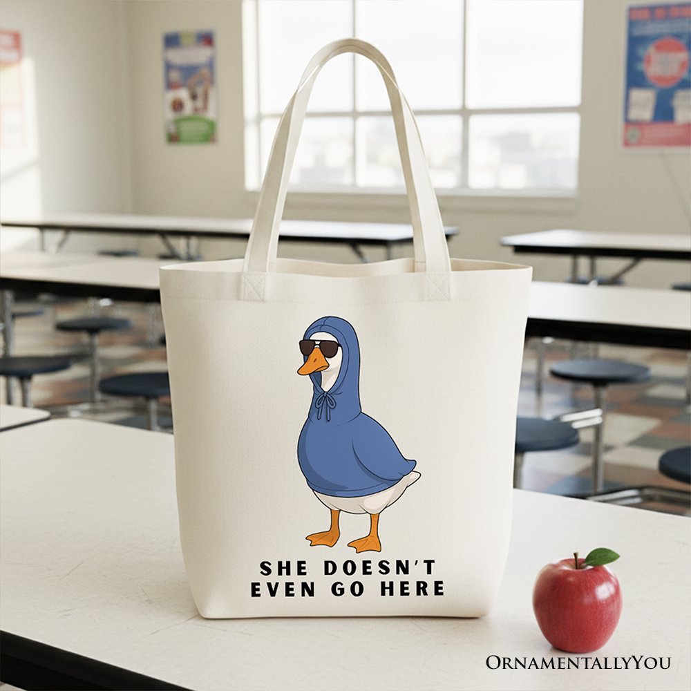 She Doesn’t Even Go Here Silly Goose Canvas Tote Bag, Mean Girls Funny Meme Gift Shopper - Starry Skies Austin