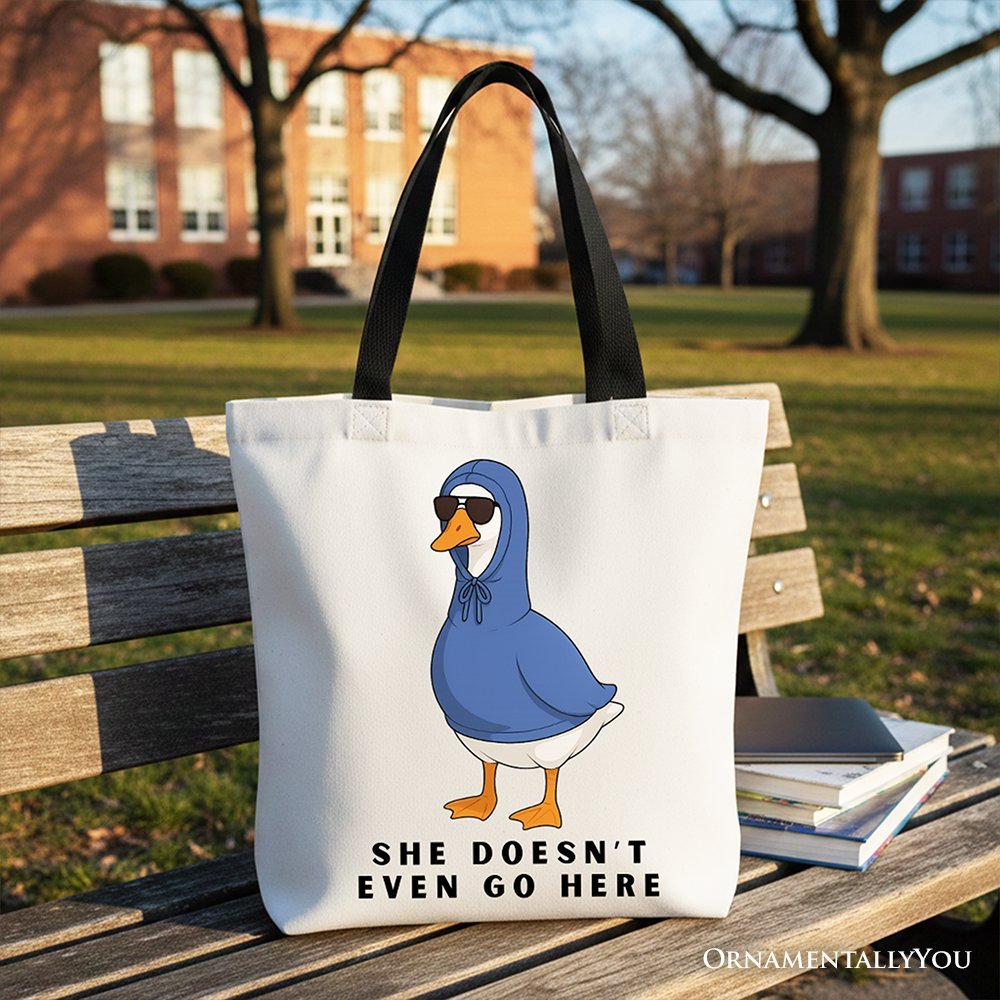 She Doesn’t Even Go Here Silly Goose Canvas Tote Bag, Mean Girls Funny Meme Gift Shopper - Starry Skies Austin