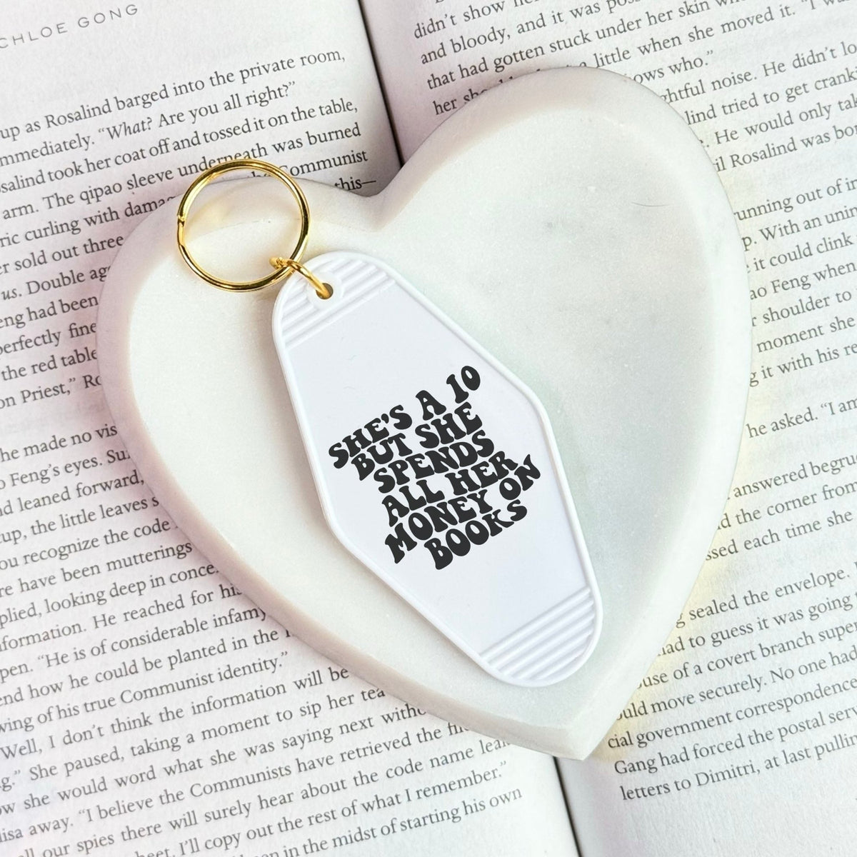 She's a 10 But She Spends All Her Money on Books Motel Keychain - Starry Skies Austin