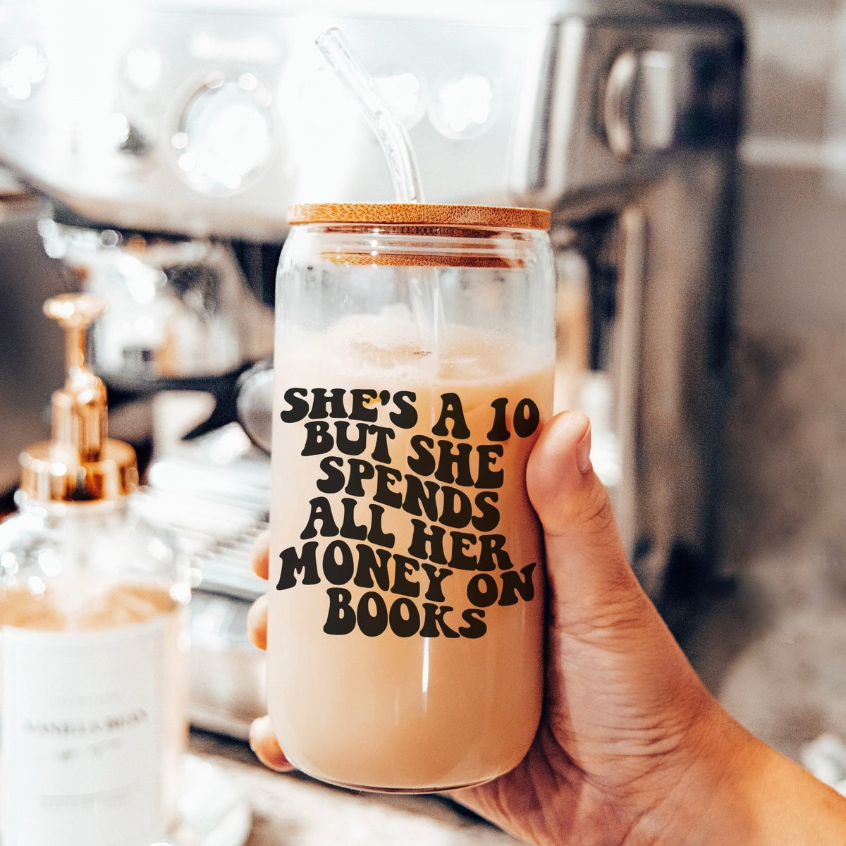 She's a Ten But She Spends All Her Money On Books Clear Glass Cup - Starry Skies Austin