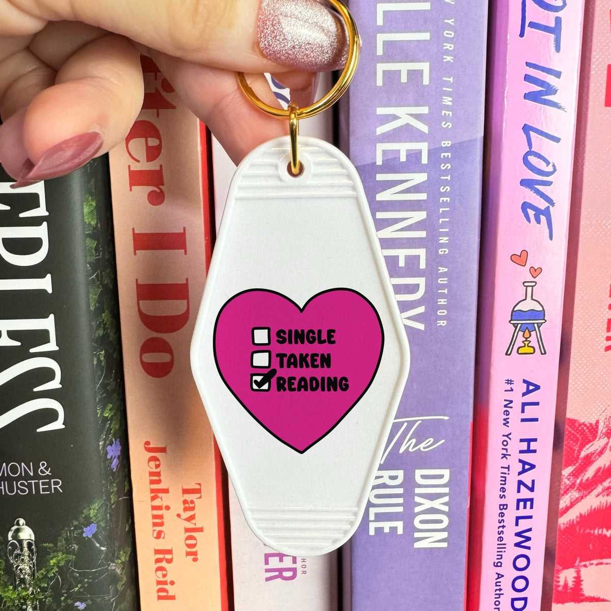 Single Taken Reading Retro Motel Keychain - Starry Skies Austin