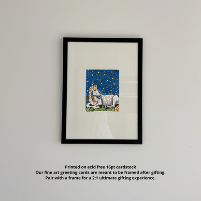 Sleeping Horse Starry Night Fine Art Greeting Card - Starry Skies Austin