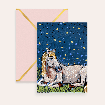 Sleeping Horse Starry Night Fine Art Greeting Card - Starry Skies Austin