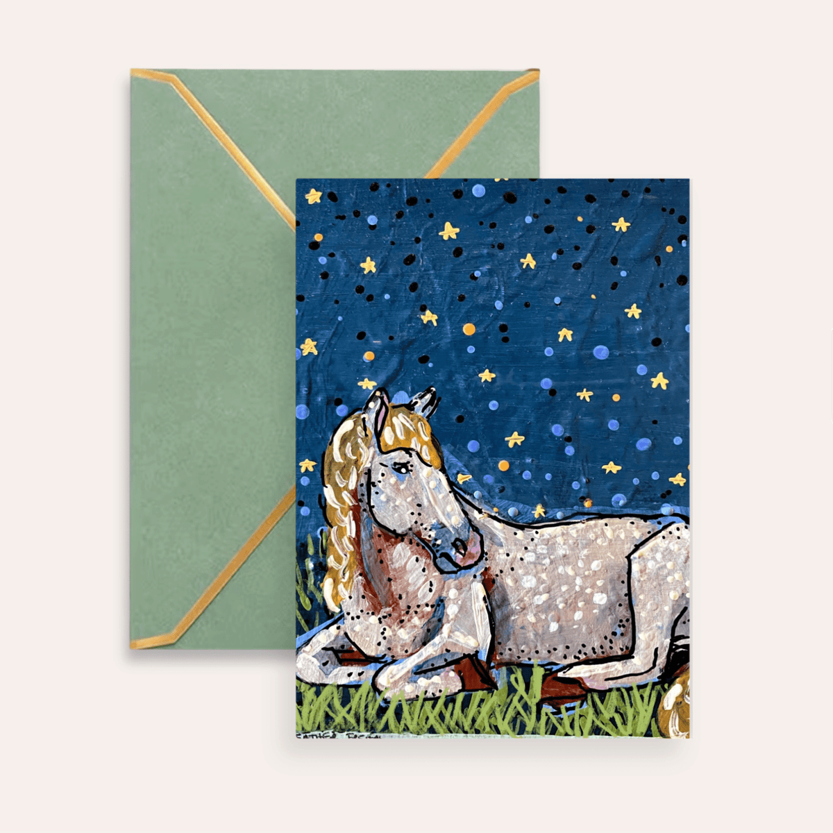 Sleeping Horse Starry Night Fine Art Greeting Card - Starry Skies Austin