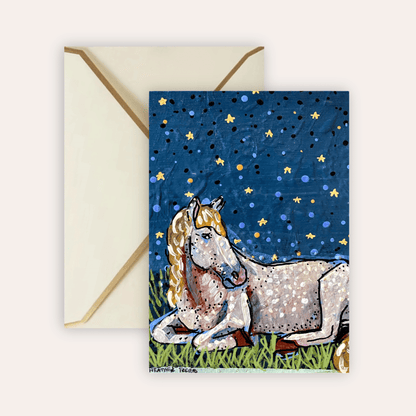 Sleeping Horse Starry Night Fine Art Greeting Card - Starry Skies Austin