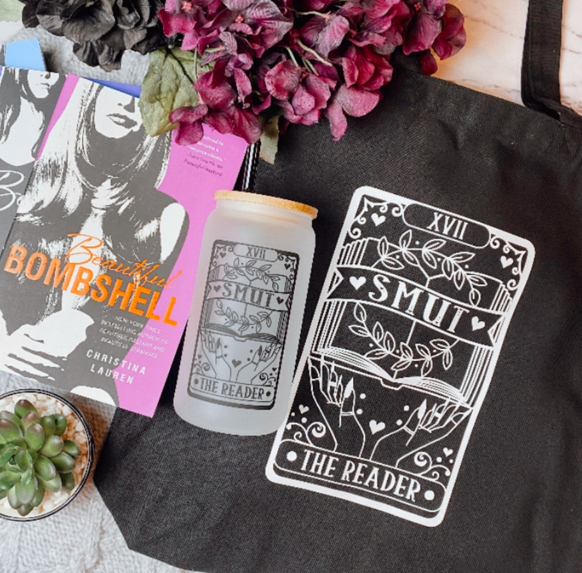 Smut The Reader Bookish Canvas Tote Bag | Spicy Booktok Tote Bag For Smut Readers - Starry Skies Austin