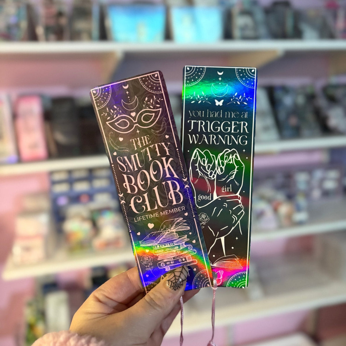 Smutty Book Club Dual-Sided Holographic Laminated Bookmark (pre-tasseled on bottom) - Starry Skies Austin