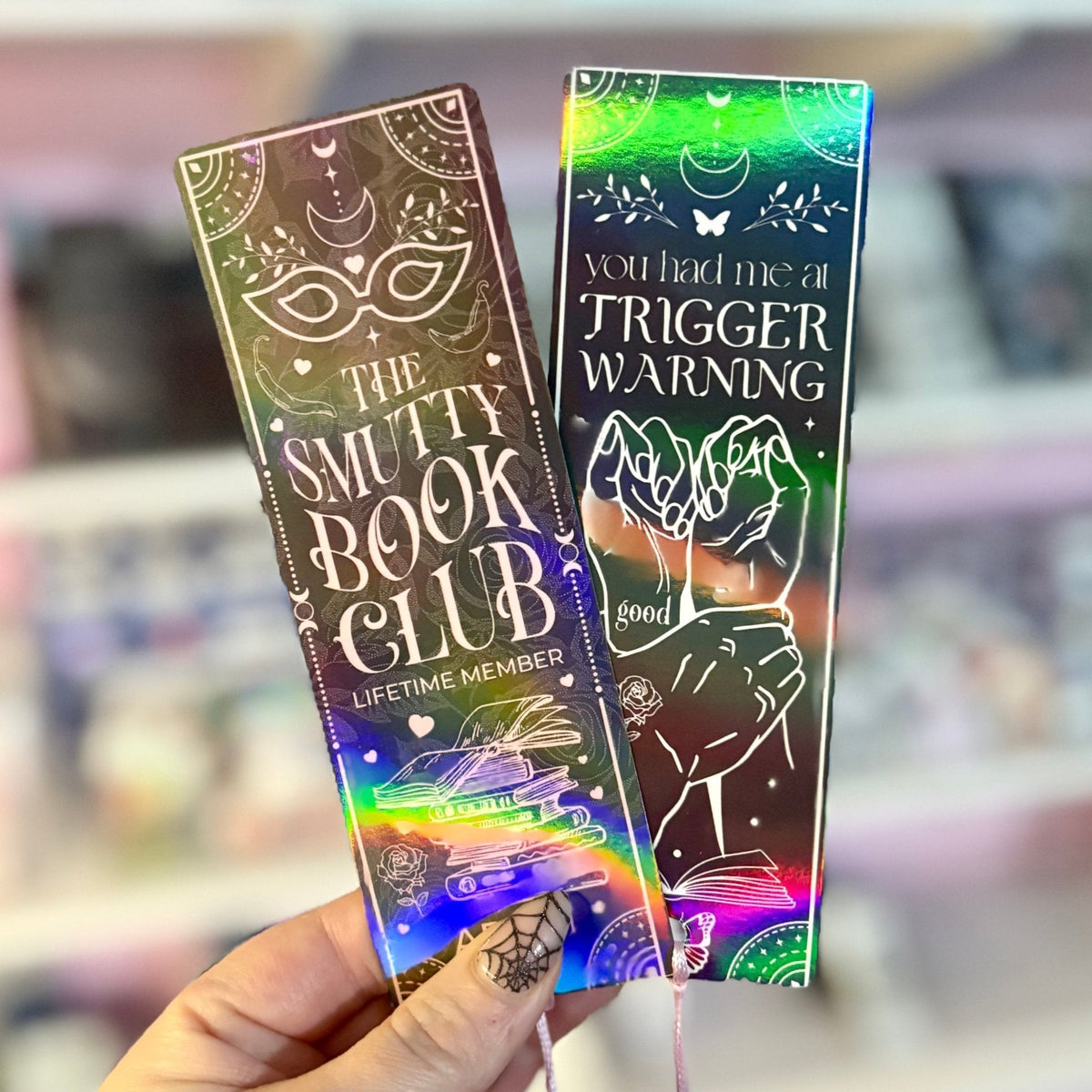 Smutty Book Club Dual-Sided Holographic Laminated Bookmark (pre-tasseled on bottom) - Starry Skies Austin
