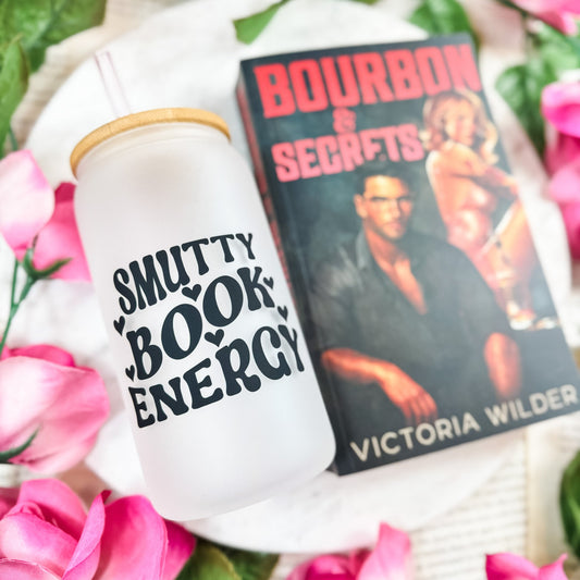 Smutty Book Energy | Bookish Glass Cup with Bamboo Lid and Straw - Starry Skies Austin