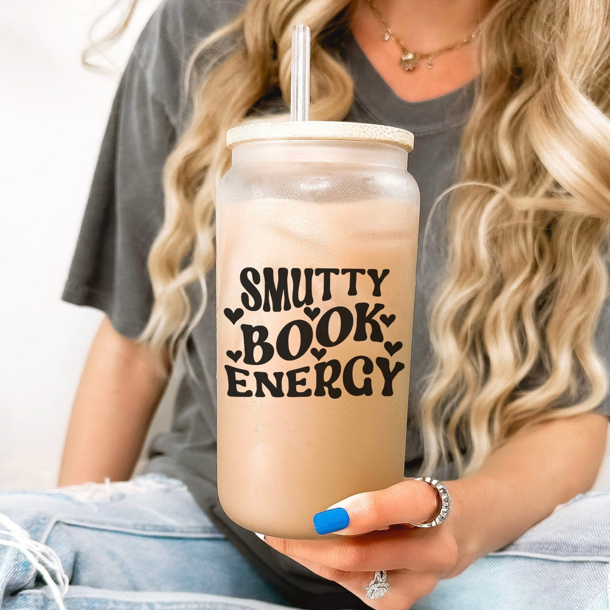 Smutty Book Energy | Bookish Glass Cup with Bamboo Lid and Straw - Starry Skies Austin