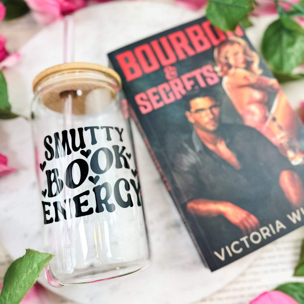 Smutty Book Energy Clear Glass Cup Spicy Romance Reader Iced Coffee Bookish Tumbler with Bamboo Lid and Straw - Starry Skies Austin