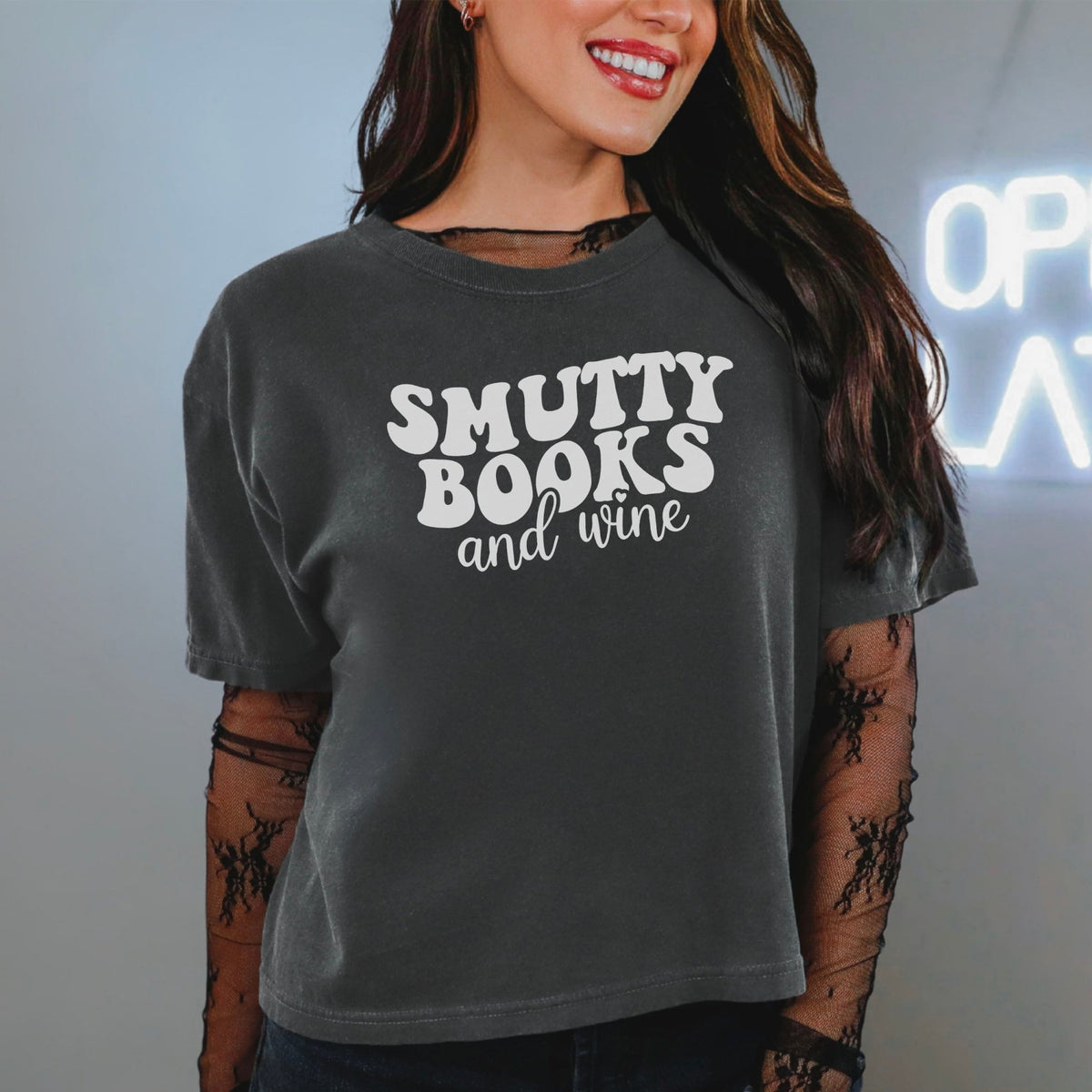 Smutty Books And Wine Heavyweight Boxy Cropped Tee - Starry Skies Austin