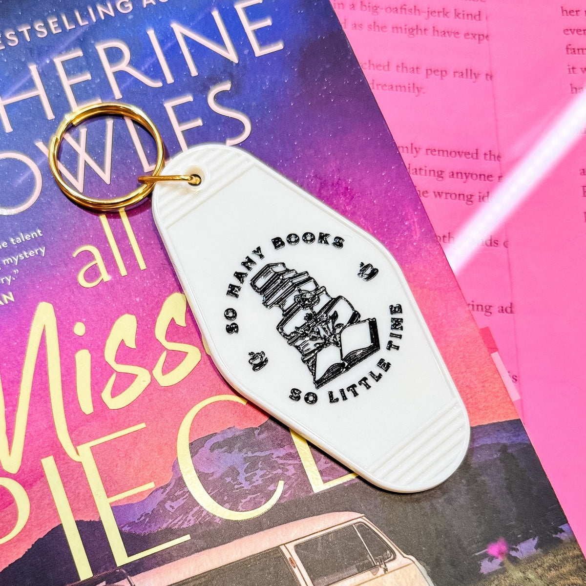 So Many Books Motel Keychain Bookish Vintage UVF Decal Keychain For Readers - Starry Skies Austin