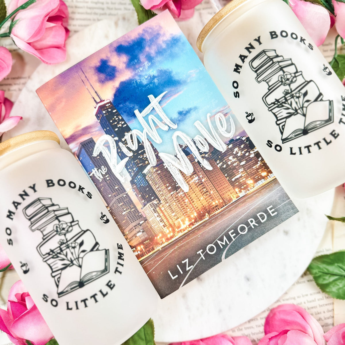 So Many Books So Little Time Frosted Glass Cup with Bamboo Lid and Straw | Bookish Iced Coffee Glass for Readers - Starry Skies Austin