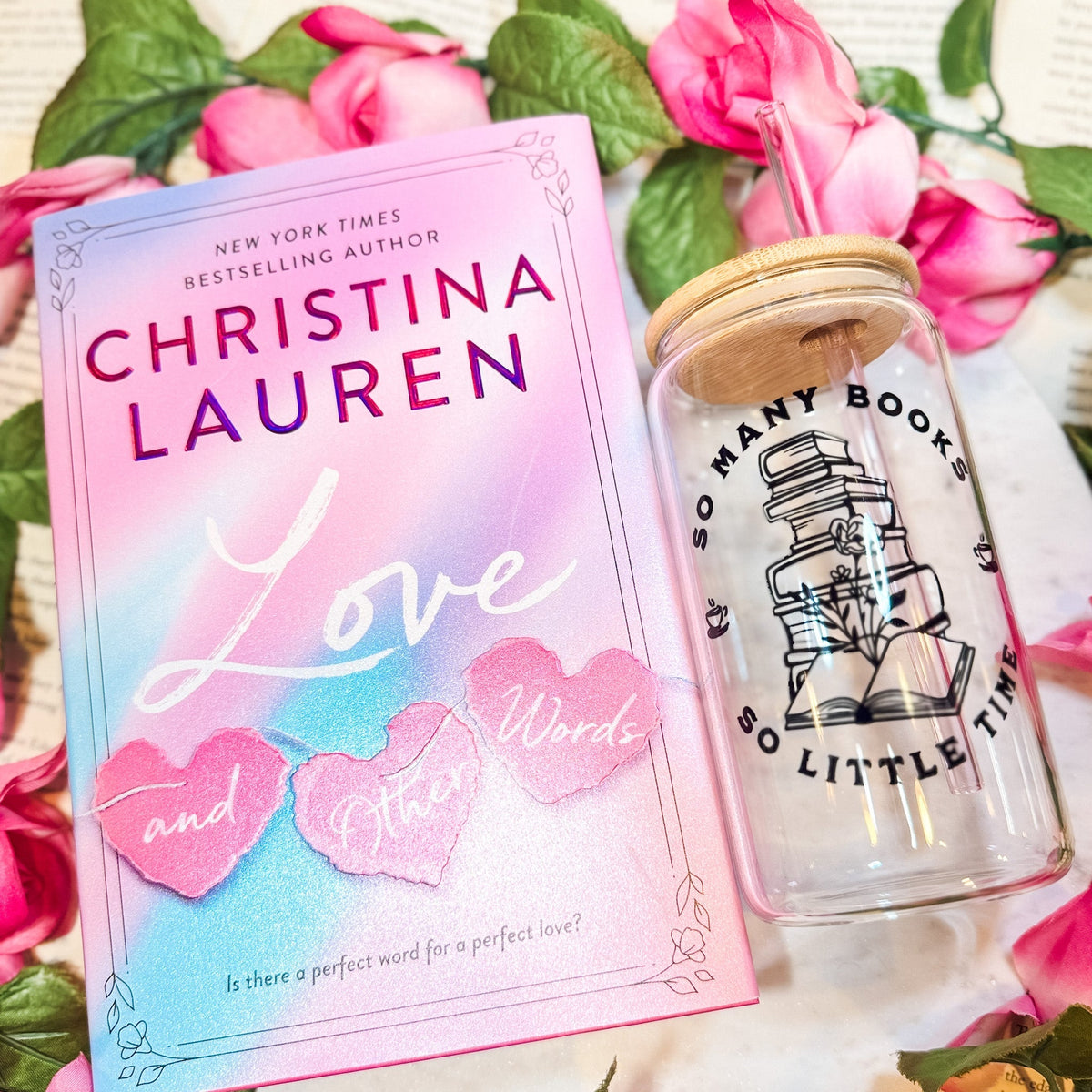 So Many Books So Little Time Glass Cup | Bookish Iced Coffee Glass with Bamboo Lid & Straw - Starry Skies Austin