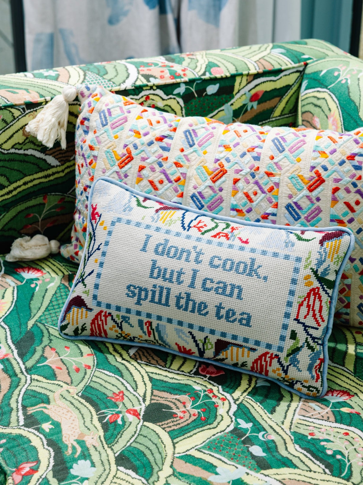 Spill the Tea Needlepoint Pillow - Starry Skies Austin