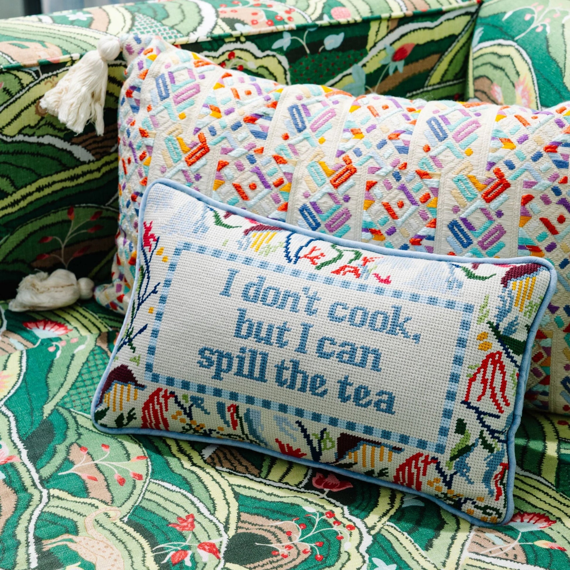 Spill the Tea Needlepoint Pillow - Starry Skies Austin